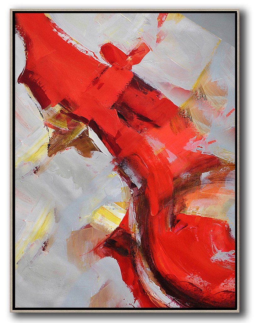 Large Abstract Painting Canvas Art,Vertical Palette Knife Contemporary Art,Hand Paint Large Clean Modern Art,Red,Grey,White,Brown.etc